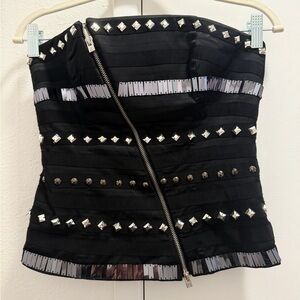 Bebe Black Strapless Top with Metallic Accents